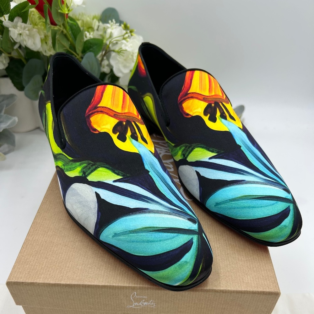Men’s Christian Louis Vuitton Dandy, Chick satin loafers  floral size 43